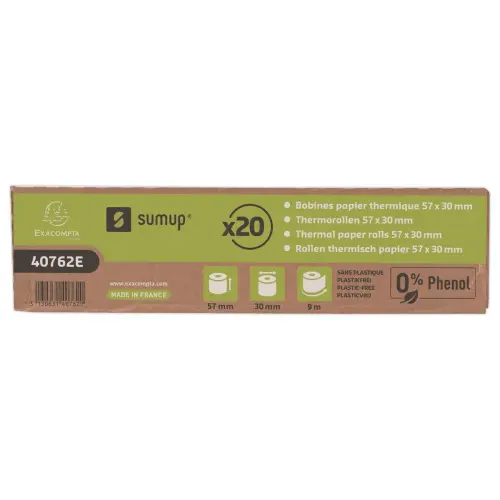 20 bobines thermiques 57x30mm - 9m - SumUp - 55g/m2 