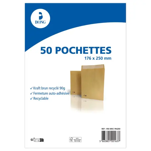50 pochettes kraft 90g - 176x250mm - IPC BONG