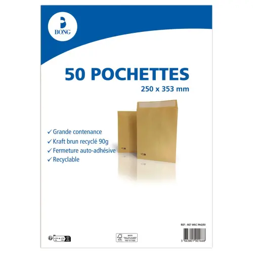 50 pochettes kraft  90gr - 250x353 mm 