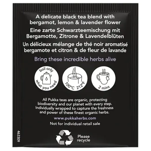 20 Sachets de thé noir Earl Grey bio - Citron lavande bergamote - Pukka