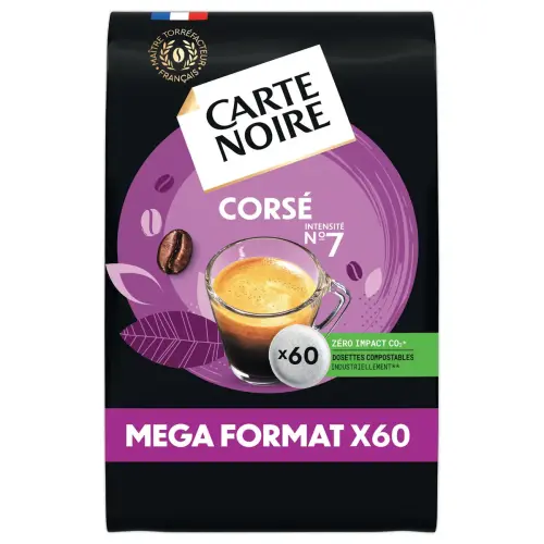 60 Dosettes de café corsé n°7 - Compatibles Senseo - Carte Noire