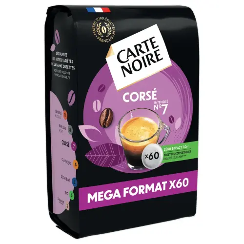 60 Dosettes de café corsé n°7 - Compatibles Senseo - Carte Noire