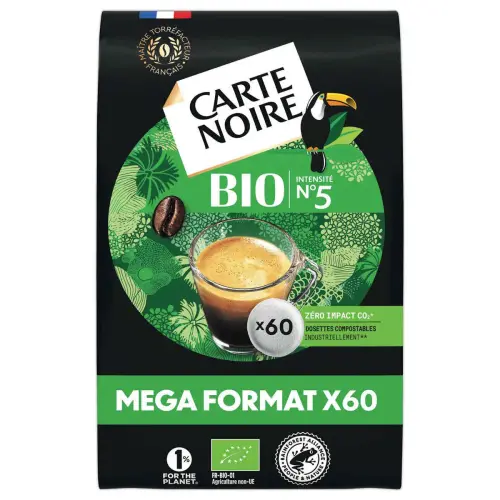 60 Dosettes de caf&eacute; 100% Arabica n&deg;5 - Bio - CARTE NOIRE 