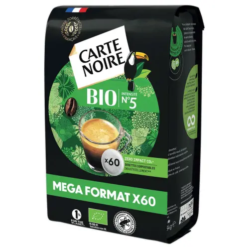 60 Dosettes de caf&eacute; 100% Arabica n&deg;5 - Bio - CARTE NOIRE 