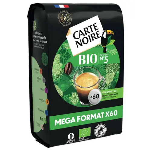 60 Dosettes de caf&eacute; 100% Arabica n&deg;5 - Bio - CARTE NOIRE 