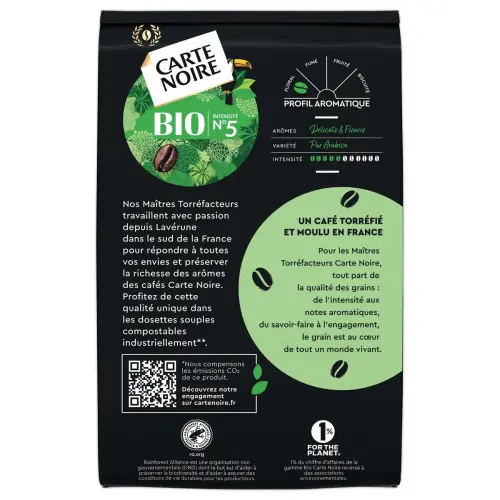 60 Dosettes de caf&eacute; 100% Arabica n&deg;5 - Bio - CARTE NOIRE 