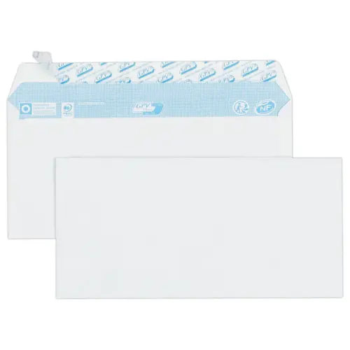 50 enveloppes blanches DL 110x220 80 g bande siliconée