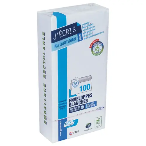 100 enveloppes blanches DL 110x220 - 80g - bande siliconée - GPV EVERY DAY