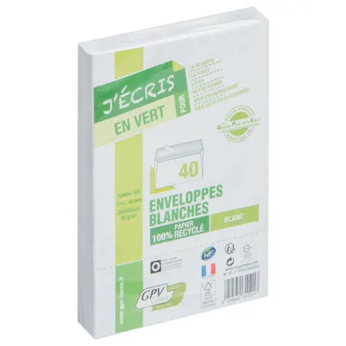 40 enveloppes extra blanches 114x162 mm 100% recyclées 80g bande siliconé