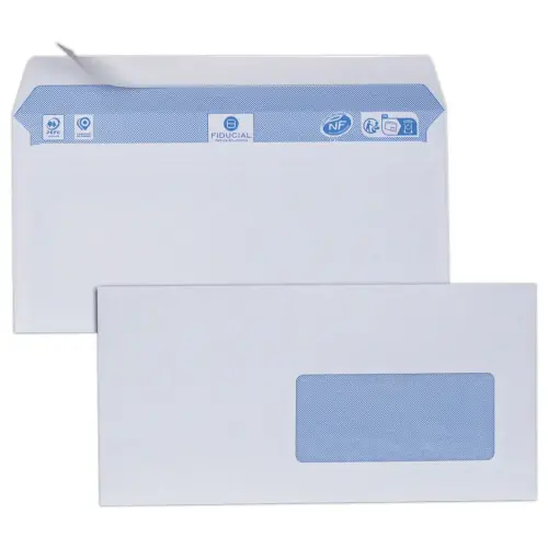 500 enveloppes blanches 110x220 fen&ecirc;tre 45x100 80 g bande silicon&eacute;e 
