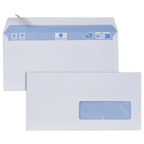 500 enveloppes blanches 110x220 fenêtre 35x100 80 g bande siliconée