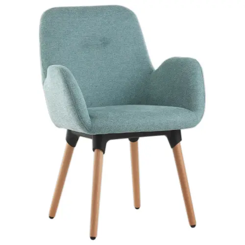 2 Fauteuils Tissu bleu 4 pieds bois vernis montés