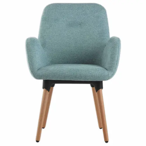 2 Fauteuils Tissu bleu 4 pieds bois vernis montés