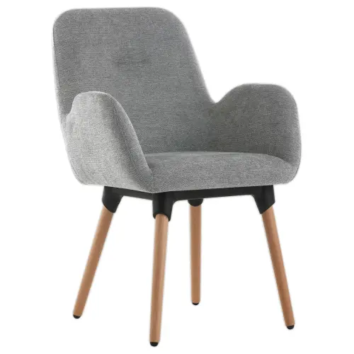 2 Fauteuils Tissu gris 4 pieds bois vernis montés