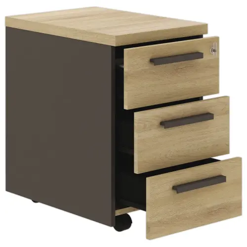 Caisson mobile 3 tiroirs BARi chêne dubocage anthracite monté