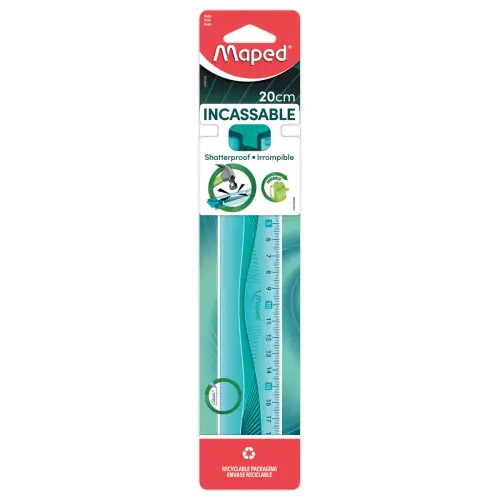 R&egrave;gle plate 20 cm - INCASSABLE, coloris assortis bleu ou vert - Maped 