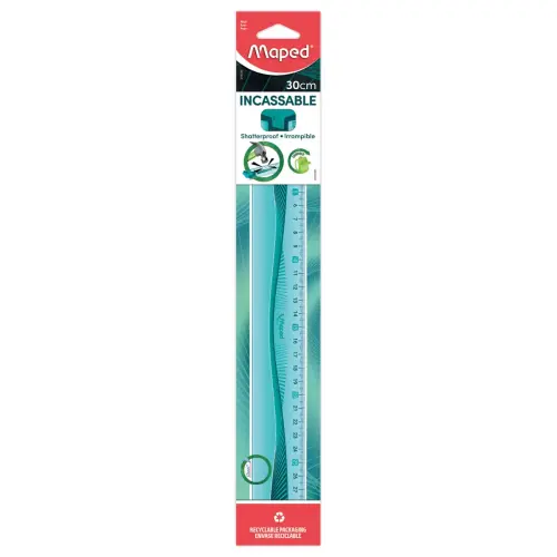 Règle plate incassable - 30 cm - Bleu ou vert - Maped