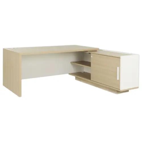 Bureau BARI Retour droit 180 cm ch&ecirc;ne structur&eacute; / blanc mont&eacute; 
