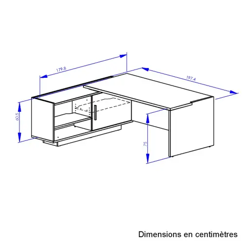 Bureau BARI Retour droit 180 cm ch&ecirc;ne structur&eacute; / blanc mont&eacute; 