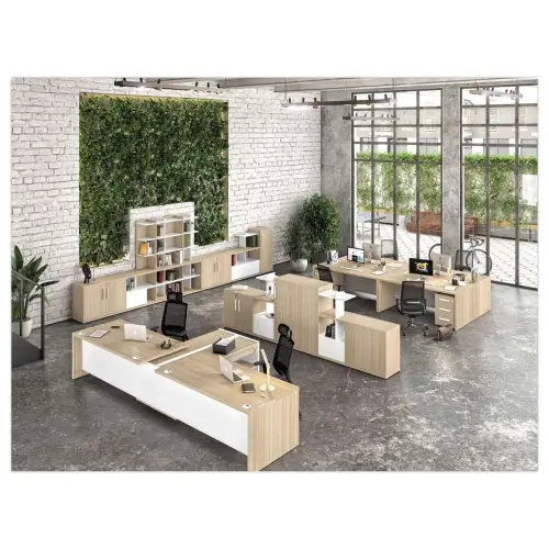 Bureau rectangulaire BARI L180 cm chêne et blanc monté