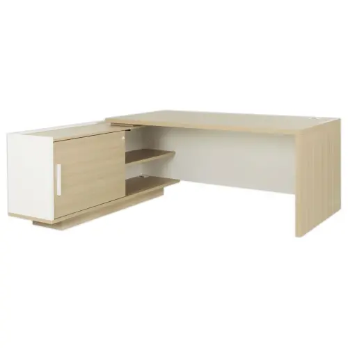 Bureau BARI Retour gauche 180 cm ch&ecirc;nestructur&eacute; / blanc mont&eacute; 
