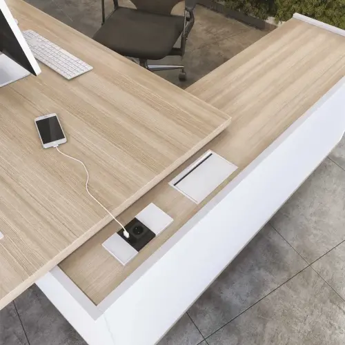 Bureau BARI Retour gauche 180 cm ch&ecirc;nestructur&eacute; / blanc mont&eacute; 