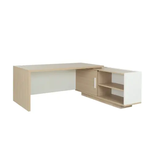 Bureau BARI Retour gauche 180 cm ch&ecirc;nestructur&eacute; / blanc mont&eacute; 