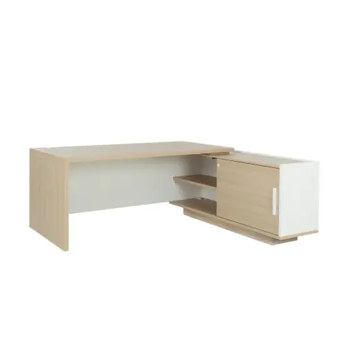 Bureau BARI Retour gauche 180 cm ch&ecirc;nestructur&eacute; / blanc mont&eacute; 