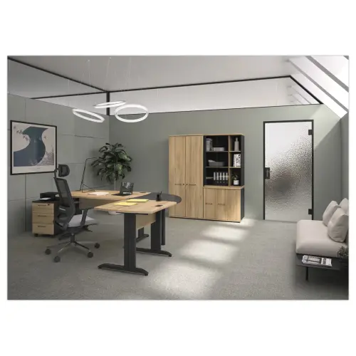 Bureau BREST 140 cm ch&ecirc;ne du bocage anthracite pieds en m&eacute;tal mont&eacute; 