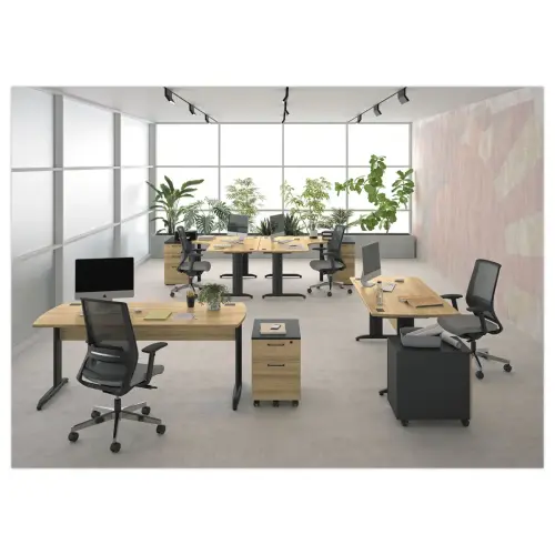 Bureau BREST 140 cm ch&ecirc;ne du bocage anthracite pieds en m&eacute;tal mont&eacute; 