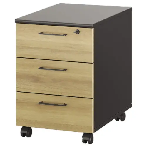 Caisson mobile 3 tiroirs BREST ch&ecirc;ne du bocage anthracite mont&eacute; 