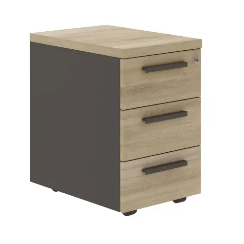 Caisson mobile 3 tiroirs BREST ch&ecirc;ne du bocage anthracite mont&eacute; 