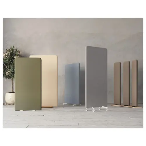 Cloison acoustique tissu gris pied plat argent 180 x 100 cm mont&eacute; 