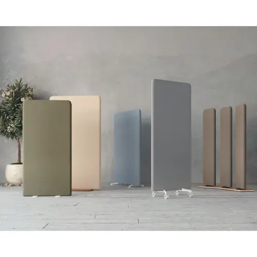 Cloison acoustique tissu gris pied plat blanc 180x100 cm montée