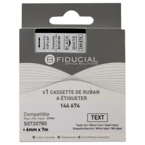 Ruban K7 pour titreuse DYMO S0720780 6mm impression Noir sur Blanc