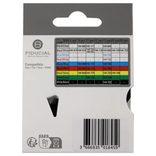 Ruban K7 pour titreuse DYMO S0720780 6mm impression Noir sur Blanc