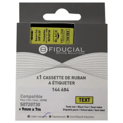 Ruban K7 pour titreuse DYMO S0720730 9mm jaune impression noire