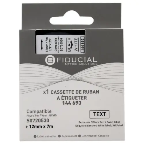 Ruban K7 pour titreuse DYMO S0720530 12 mm blanc impression noire 
