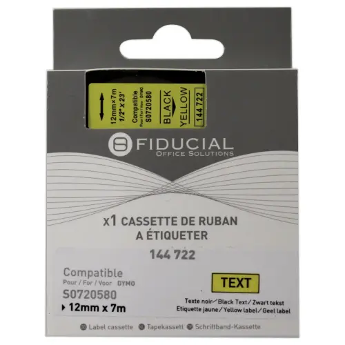 Ruban K7 pour titreuse DYMO S0720580 12mm jaune impression noire