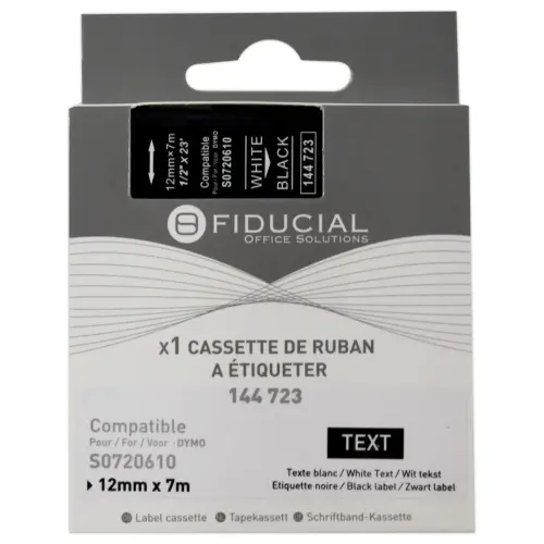 Ruban K7 pour titreuse DYMO S0720610 12mm noir impression blanche