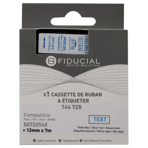 Ruban K7 pour titreuse DYMO S0720540 12mm blanc impression bleue