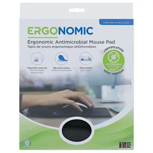 Tapis de souris ergonomique avec repose-poignet - Traitement antimicrobien - T'nB