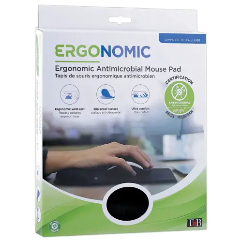 Tapis de souris ergonomique avec repose-poignet - Traitement antimicrobien - T'nB