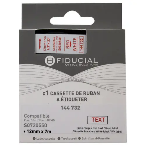 Ruban K7 pour titreuse DYMO S0720550 12mm blanc impression rouge