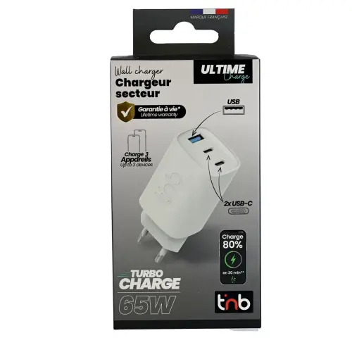 Chargeur secteur 3 ports USB 65W