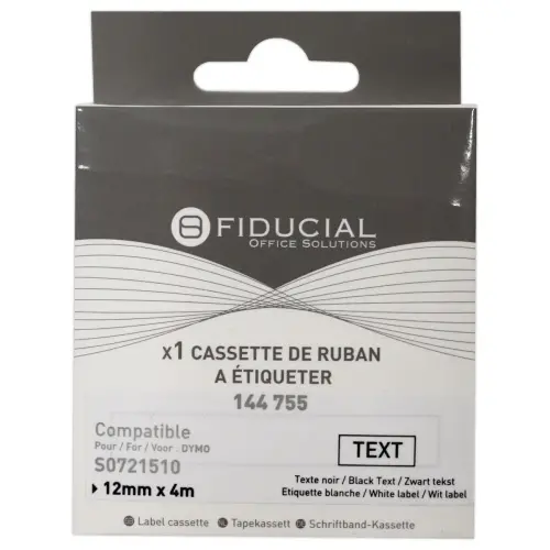 Ruban K7 pour titreuse DYMO S0721510 12 mmx4 m imp noire / blanc