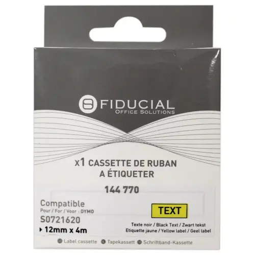 Ruban K7 pour titreuse DYMO S0721620 12mmx4 m jaune impression noire
