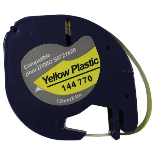 Ruban K7 pour titreuse DYMO S0721620 12mmx4 m jaune impression noire