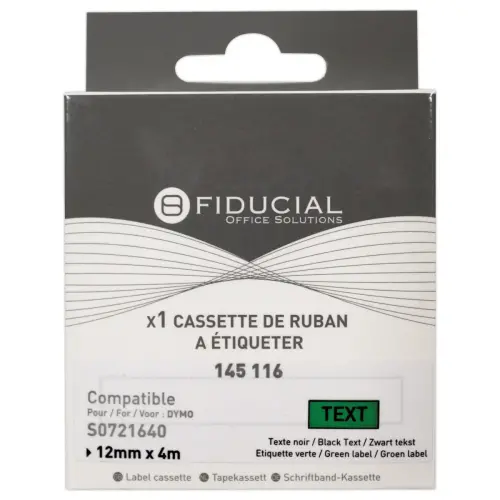 Ruban Letratag 12mmx4 m impression noire sur vert comp DYMO S0721640