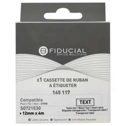 Ruban Letratag 12mmx4 m impression noire sur transp comp DYMO S0721530